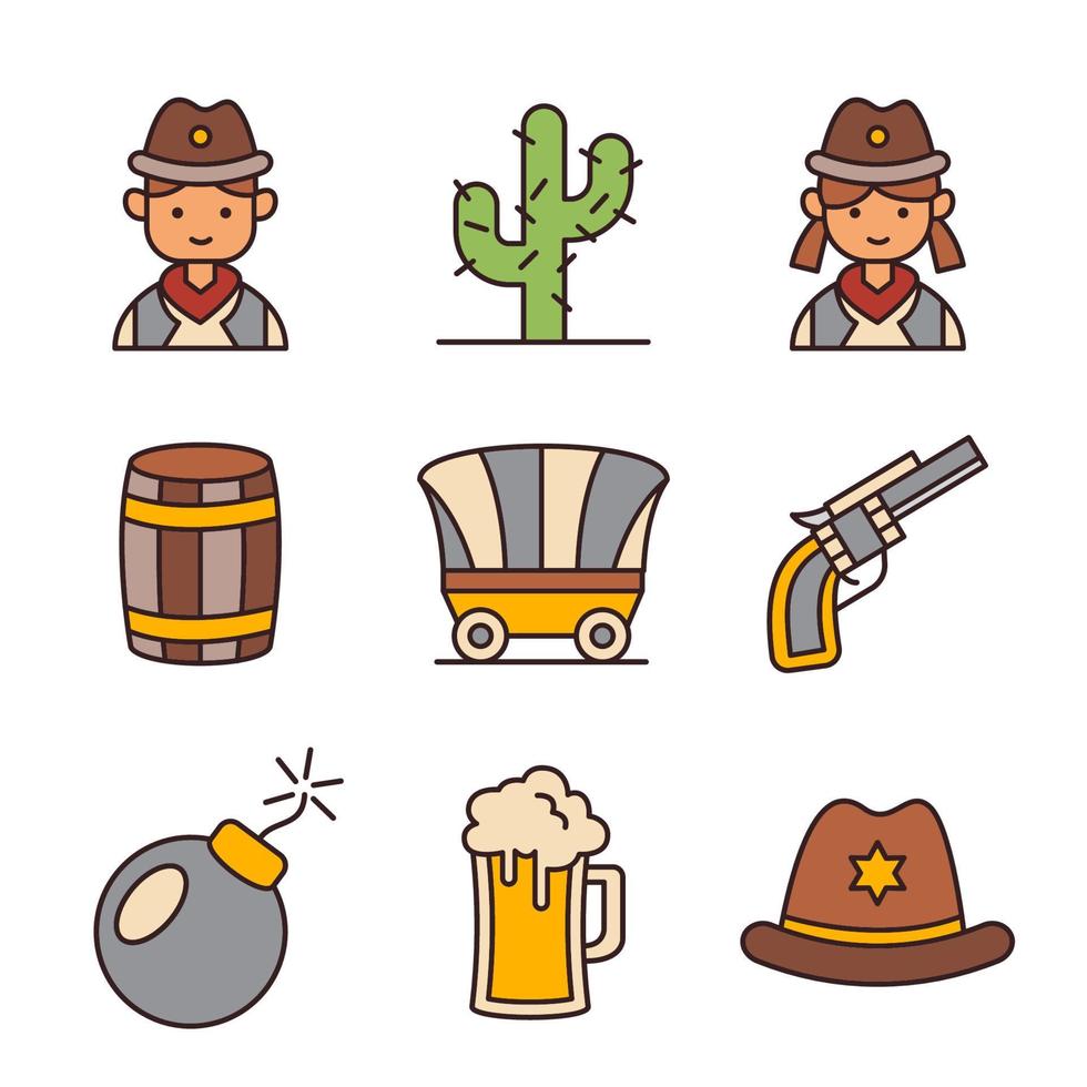 coleção de ícones de cowboy vetor