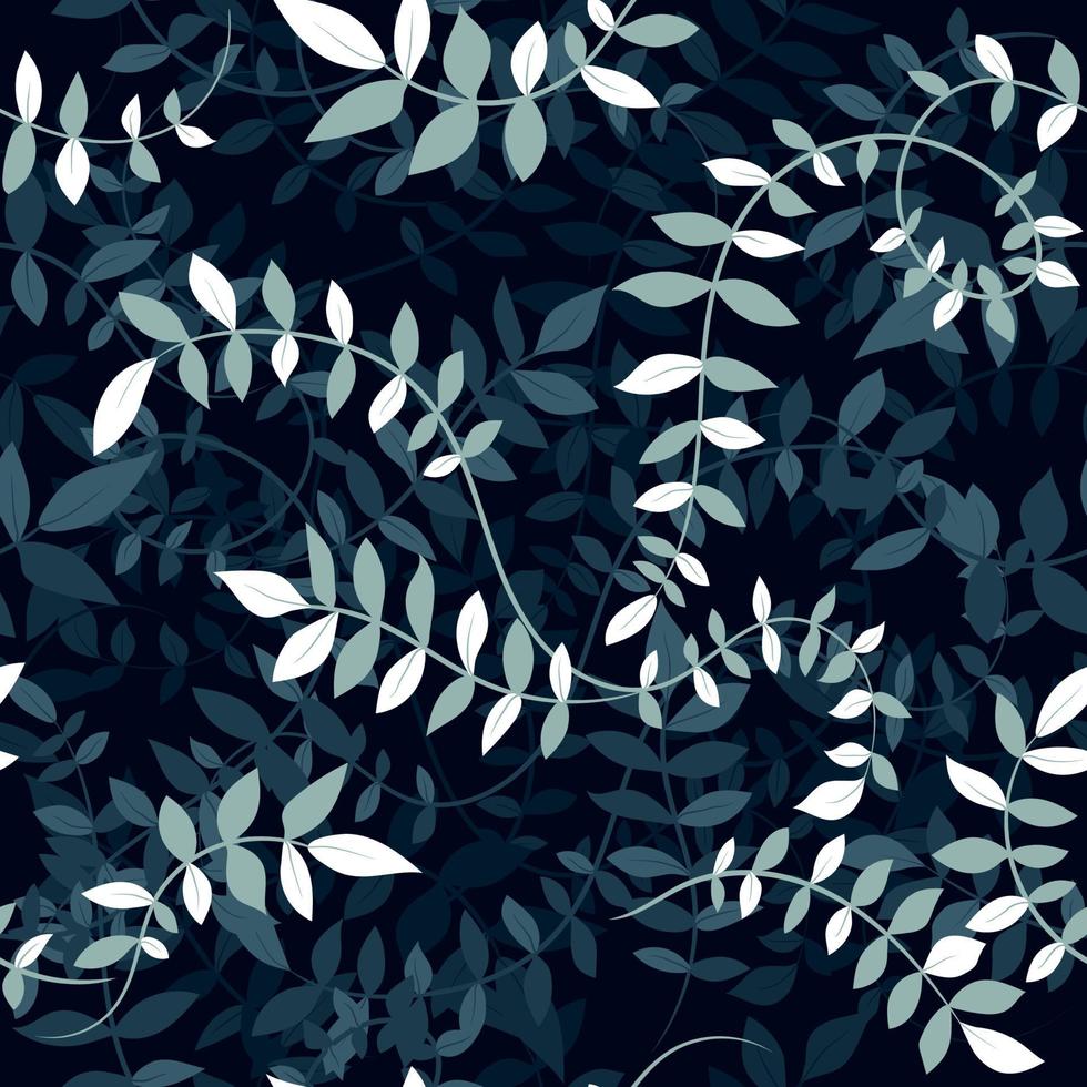 sem costura azul deixa padrão de planta de videira em camadas com sombras. sobreposição de folha floral no brunch da planta alpinista. papel de parede, embalagem, impressão têxtil e fundos vetor