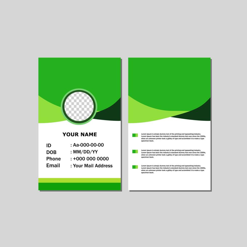 design de modelo de cartão de identificação com cor verde. vetor