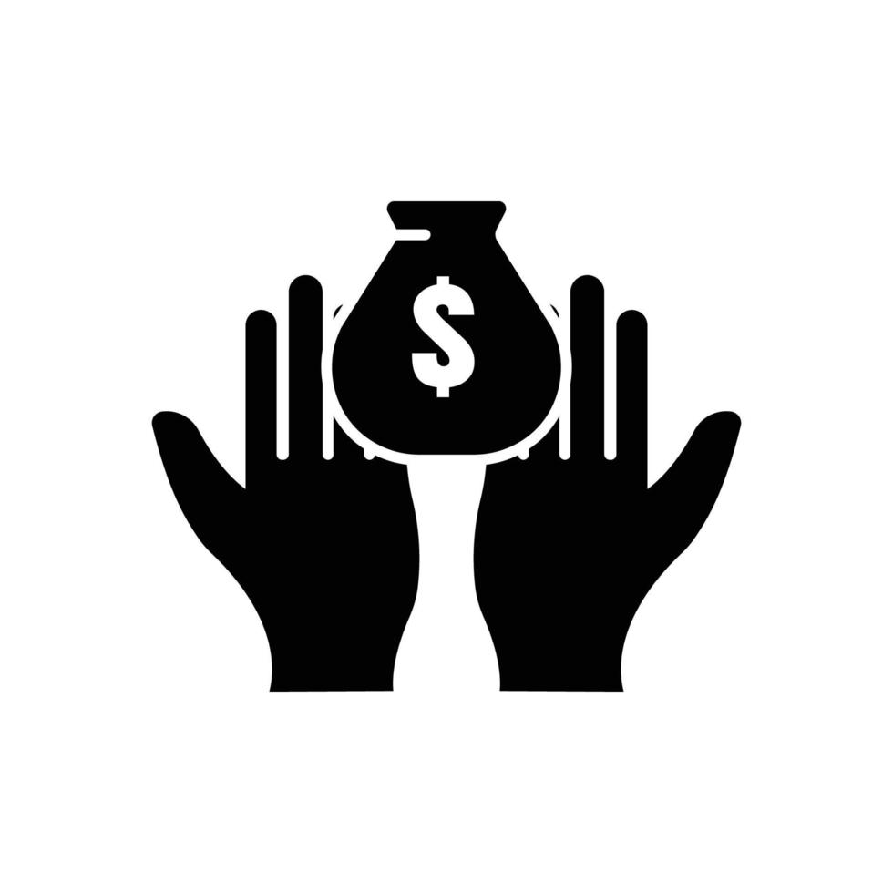 ícone de mão com saco de dinheiro. estilo de ícone sólido. adequado para símbolo de moeda, economia, negócios. design simples editável. vetor de modelo de design