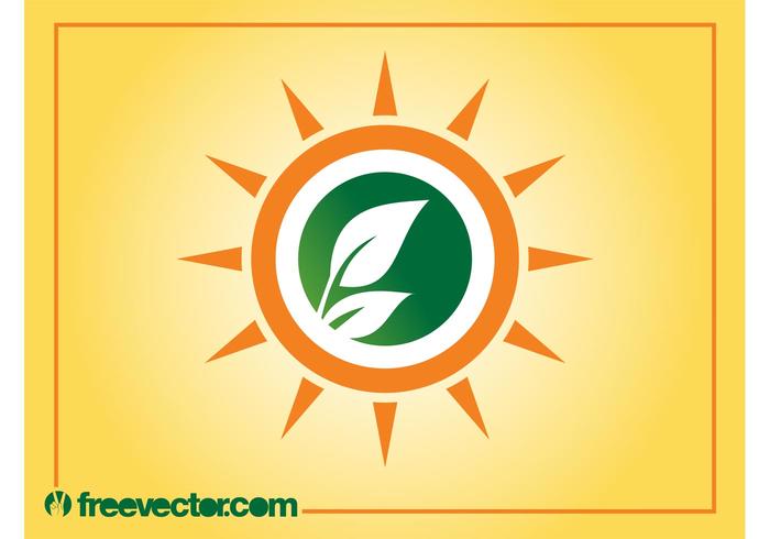 Logotipo de sol e folhas vetor
