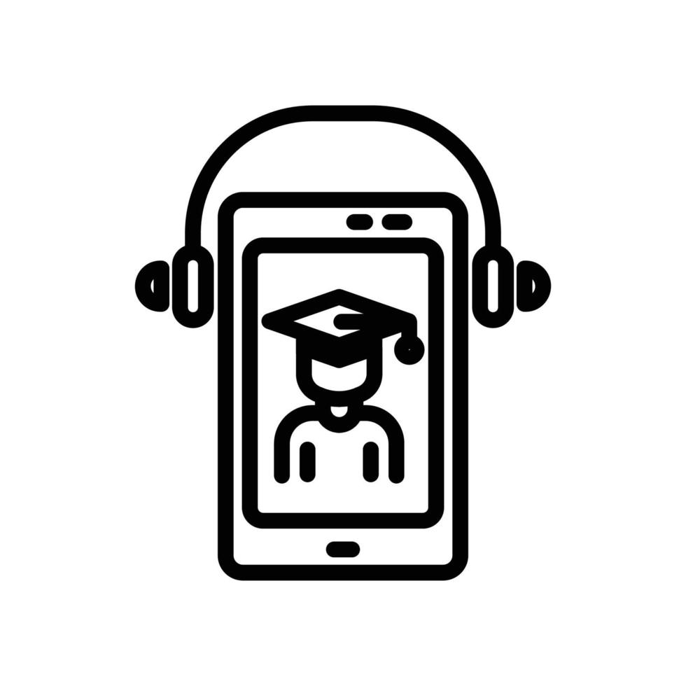 vetor de ícone de educação online. aprendizagem virtual, estudante, fone de ouvido para celular. estilo de ícone de linha. ilustração de design simples editável