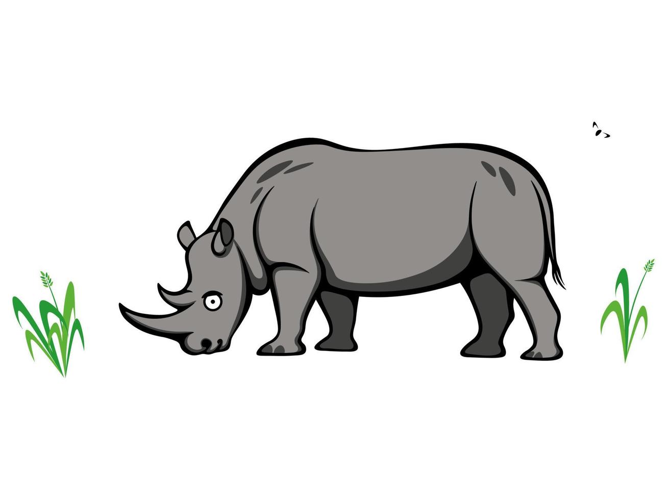 rinoceronte de desenho animado feliz vagando entre grama fresca vetor