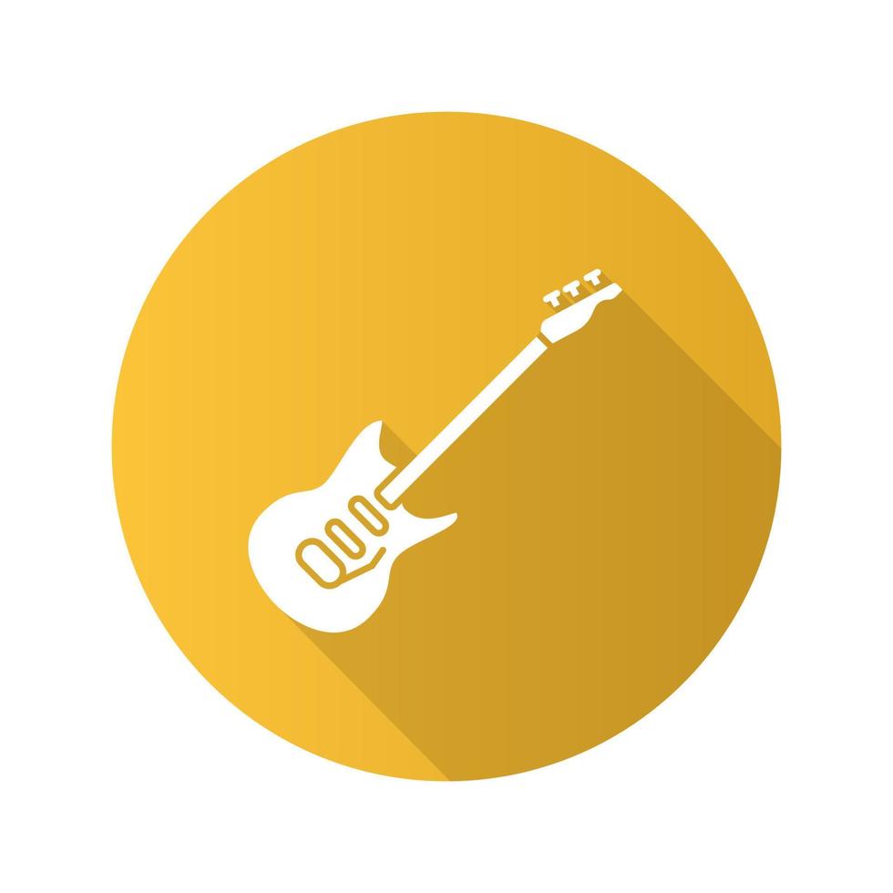 ícone de glifo de longa sombra de design plano de guitarra elétrica. ilustração em vetor silhueta