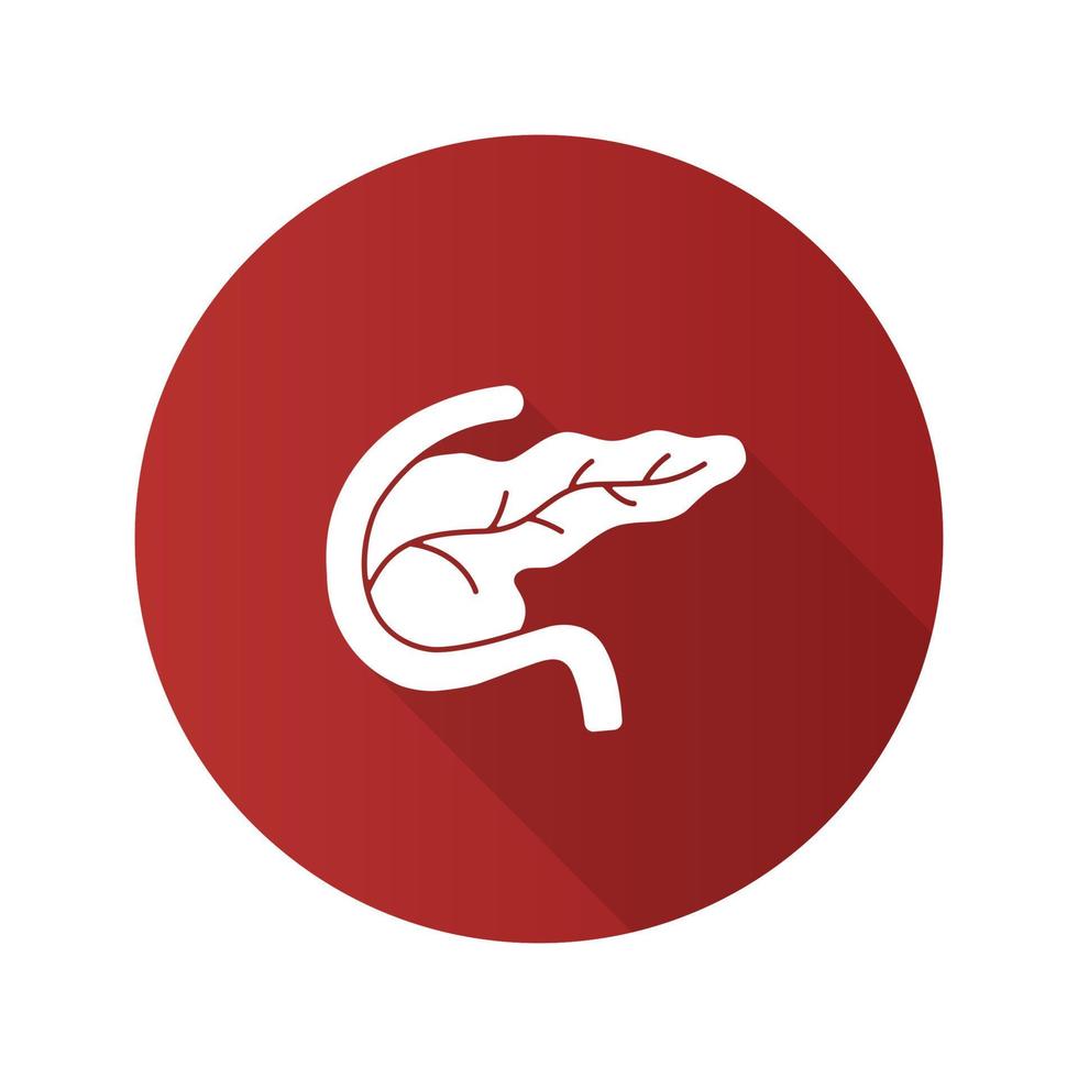 ícone de glifo de sombra longa de design plano pâncreas e duodeno. glândula digestiva e endócrina. ilustração em vetor silhueta