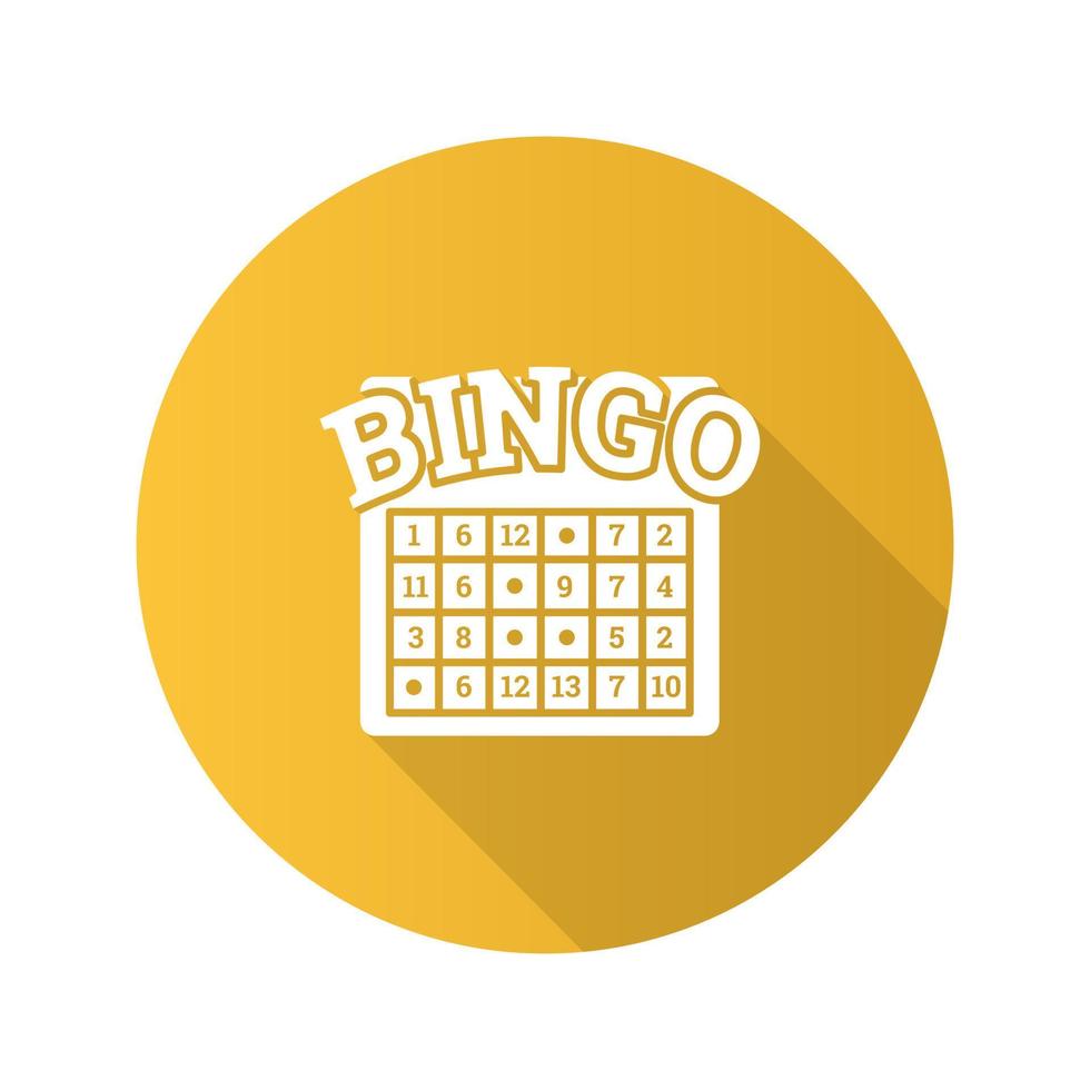 ícone de glifo de sombra longa de design plano de jogo de bingo. loteria. cassino. ilustração em vetor silhueta