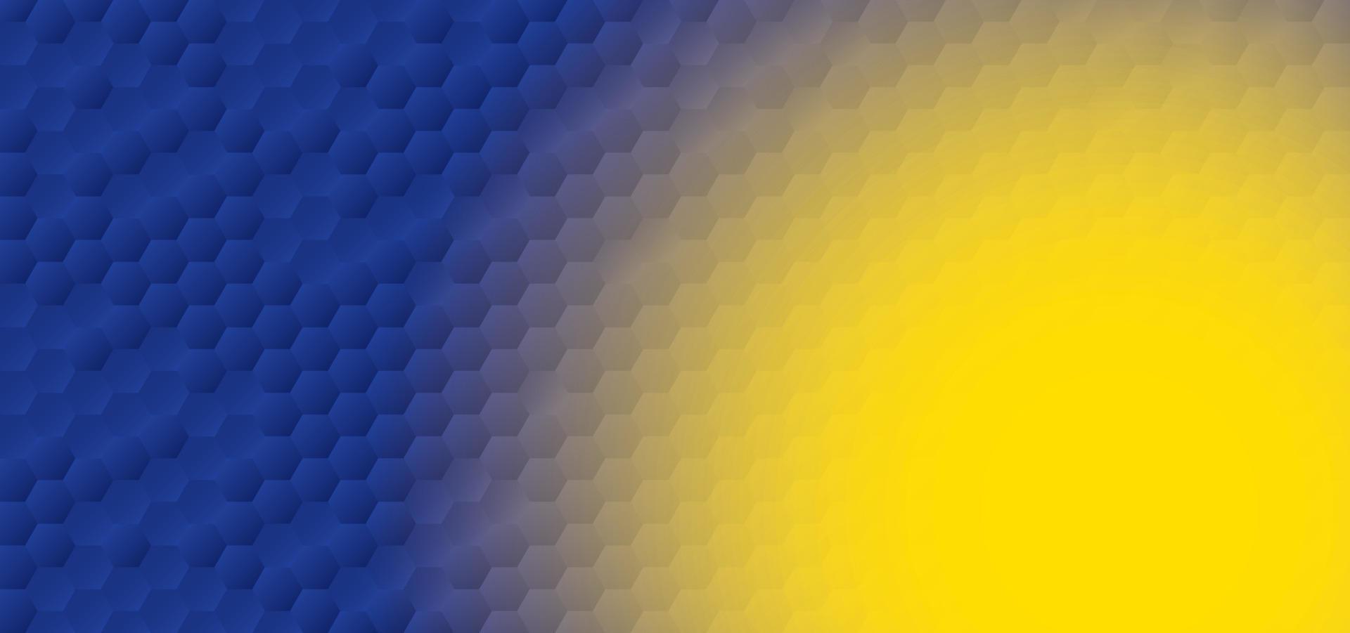 fundo azul em forma de favo de mel tem espaço de cópia cor amarela, polígono azul e fundo amarelo, hexágono em relevo vetor