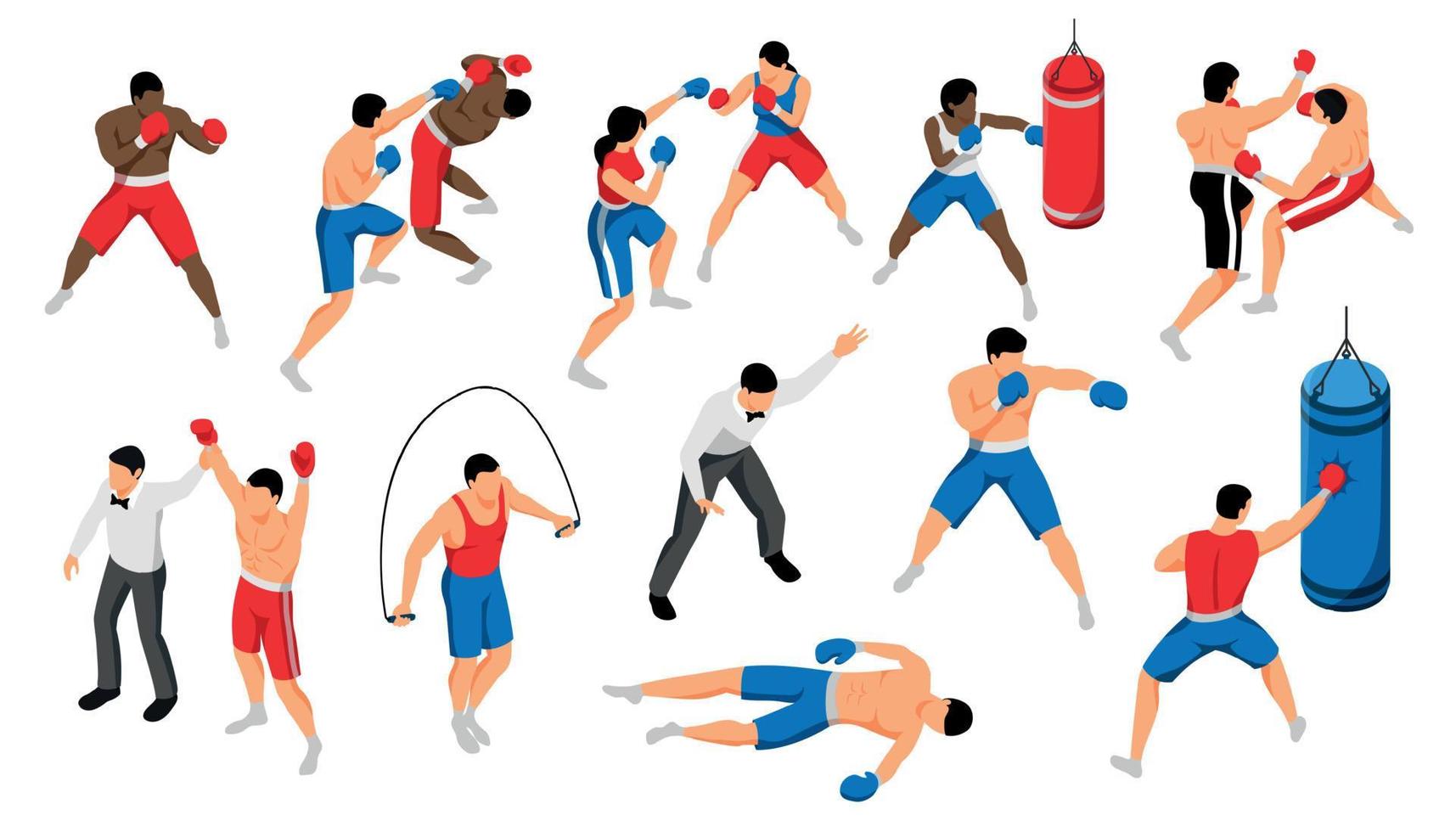 coleção de ícones de boxe isométrico vetor