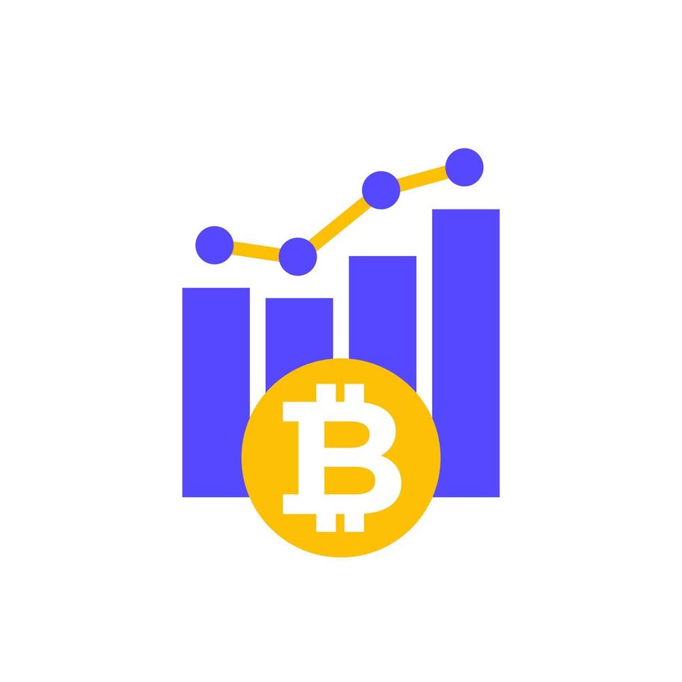 ícone crescente de bitcoin com gráfico vetor