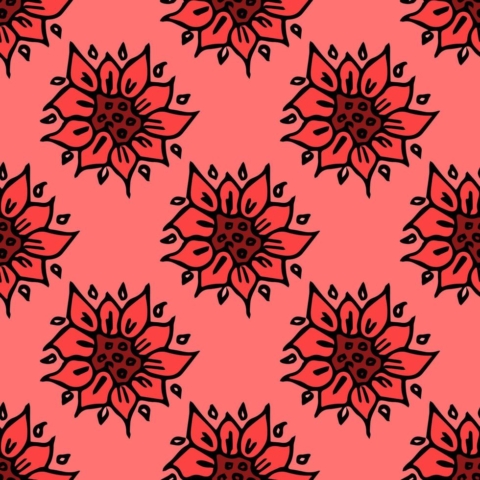 padrão de vetor floral sem emenda. fundo de flores coloridas. doodle padrão floral com flores vermelhas. ilustração de padrão floral vintage