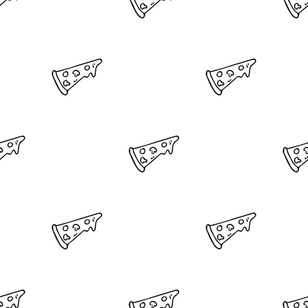 padrão de pizza sem costura. fundo de pizza preto e branco. ilustração vetorial de doodle pizza. padrão de vetor de fast-food