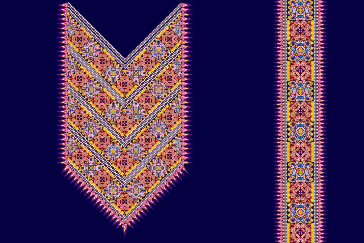 design de padrão de bordado decote étnico geométrico. tecido asteca tapete mandala ornamento chevron colar têxtil. vetor de bordado de pescoço étnico nativo tribal boho