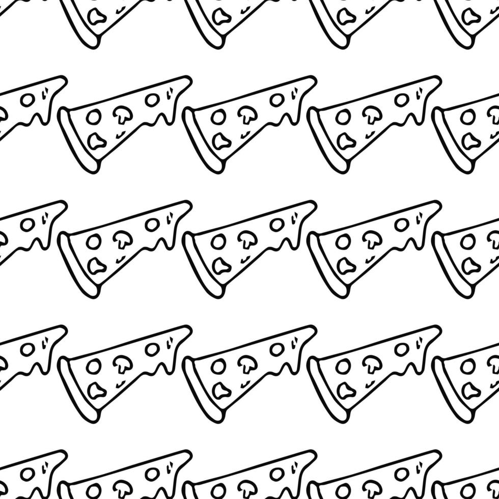 padrão de pizza sem costura. fundo de pizza preto e branco. ilustração vetorial de doodle pizza. padrão de vetor de fast-food