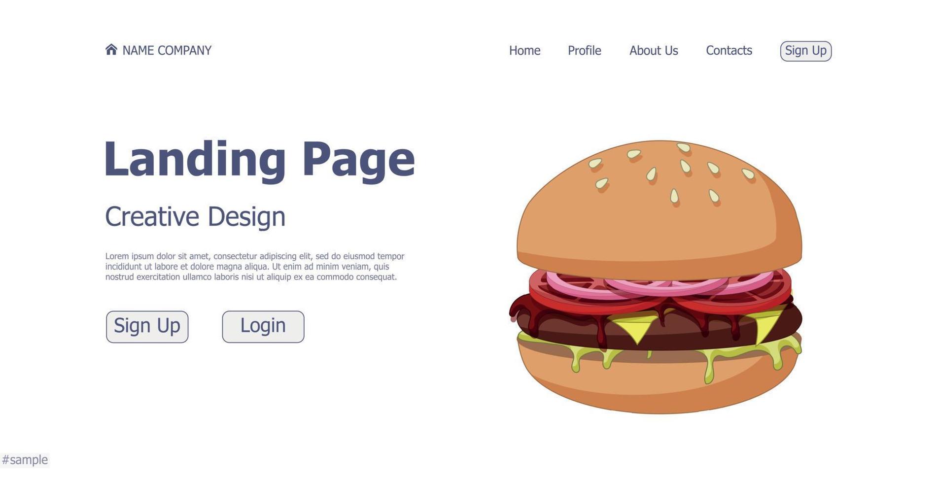 site de página de destino de hambúrguer de loja de comida de conceito de design - vetor