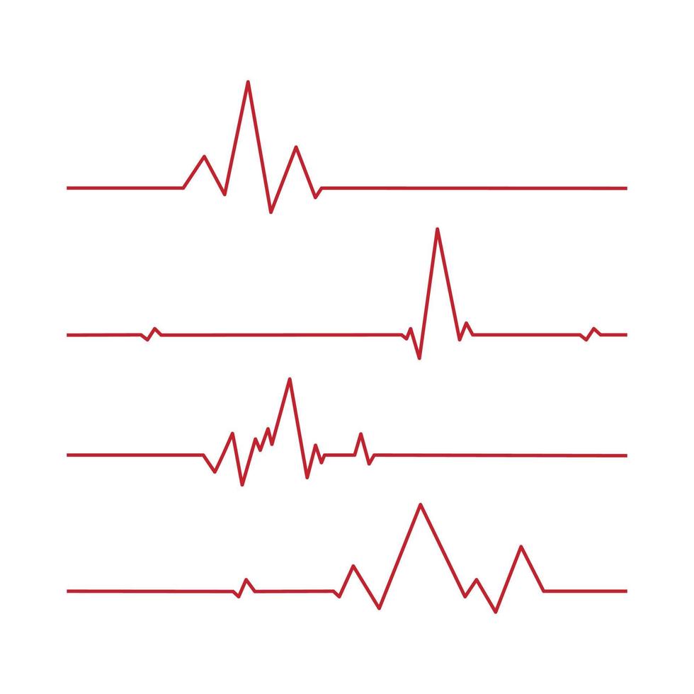 conjunto de 4 peças. pulso do coração - linha vermelha curvada no fundo branco - vetor