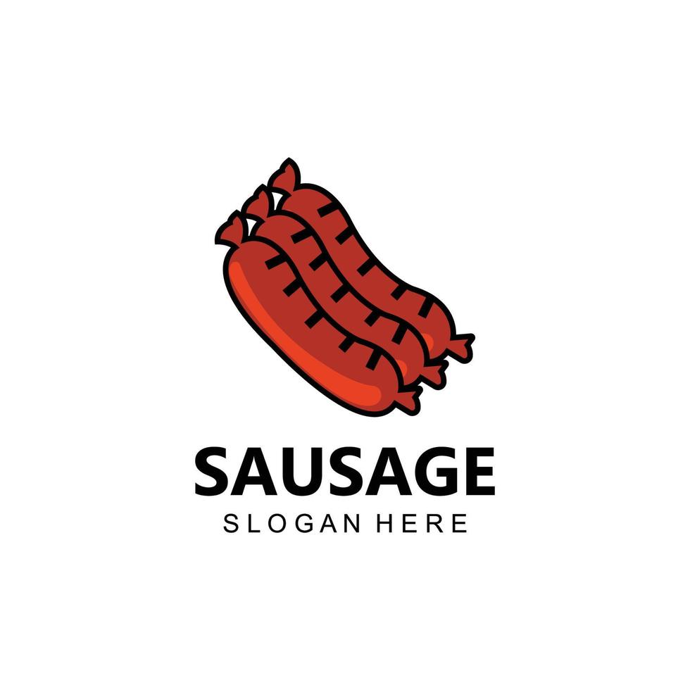 símbolo de vetor de logotipo de salsicha grelhada, carne de churrasco, conceito retrô