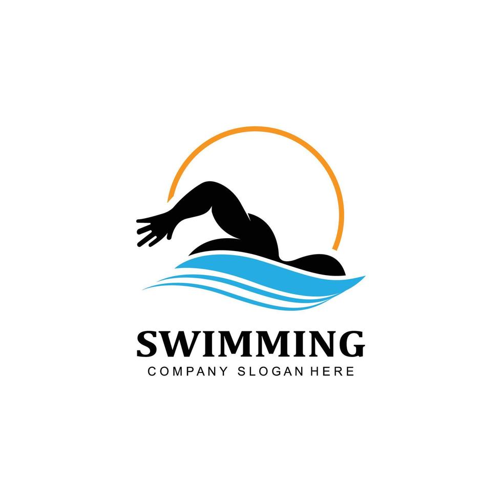 ícone de vetor de logotipo de piscina, atleta nadador, inspiração de conceito