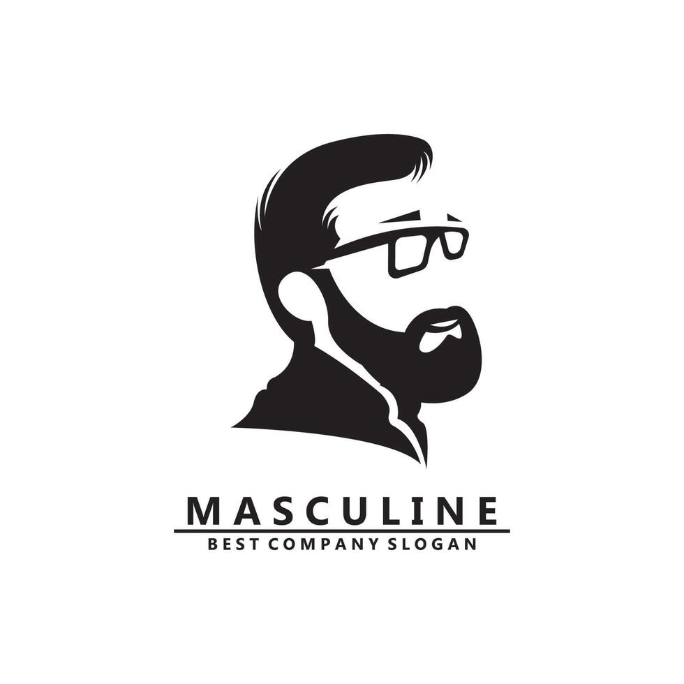 vetor de ícone de logotipo de homem masculino com barba, aparência digna legal e bonita