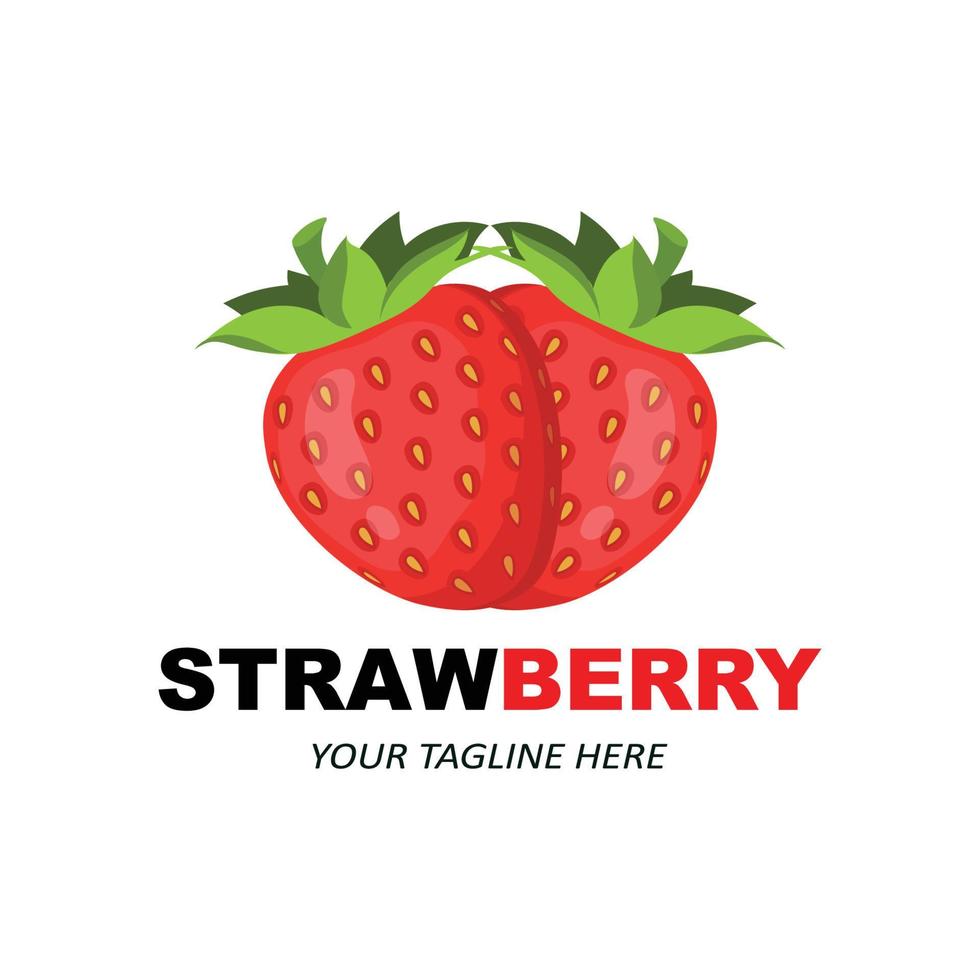 vetor de um logotipo de frutas morango frutas frescas cor vermelha, disponível no mercado pode ser para suco de frutas ou para gostos de saúde do corpo azedo, design de impressão de tela, adesivo, banner, empresa de frutas