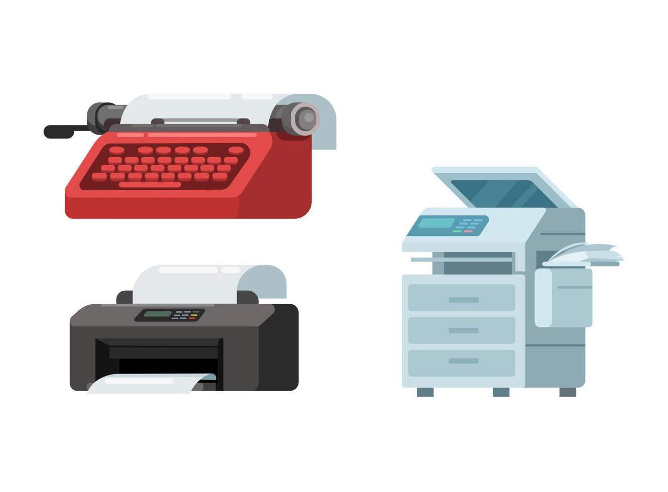 máquina de escrever vintage, impressora e máquina de fotocópia conjunto ilustração vetor