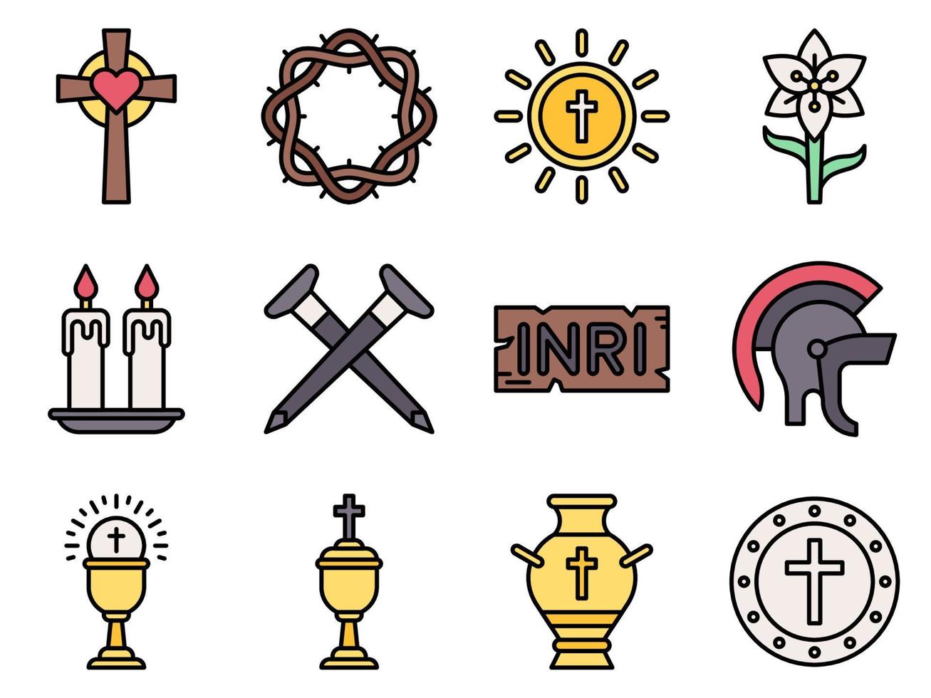 conjunto de ícones preenchidos relacionados à semana santa 4, ilustração vetorial vetor