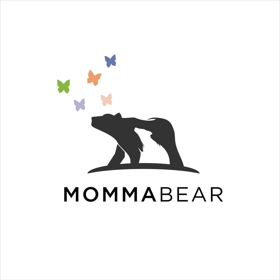 desenho bonito da mãe ursa e do bebê urso em ilustração vetorial de ícone de logotipo preto e branco vetor