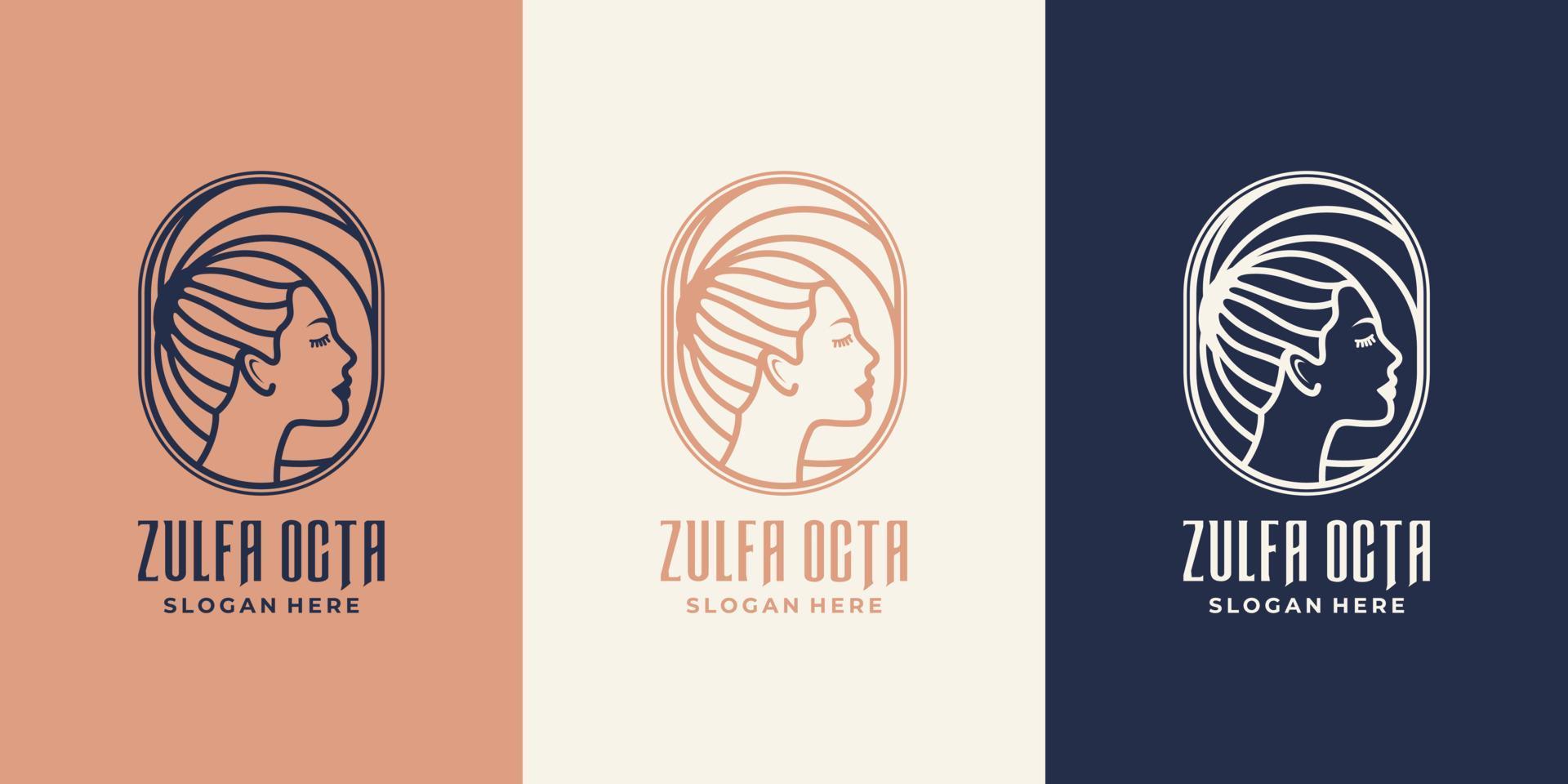 conjunto de modelo de logotipo de mulher feminina e moderna desenhada à mão vetor