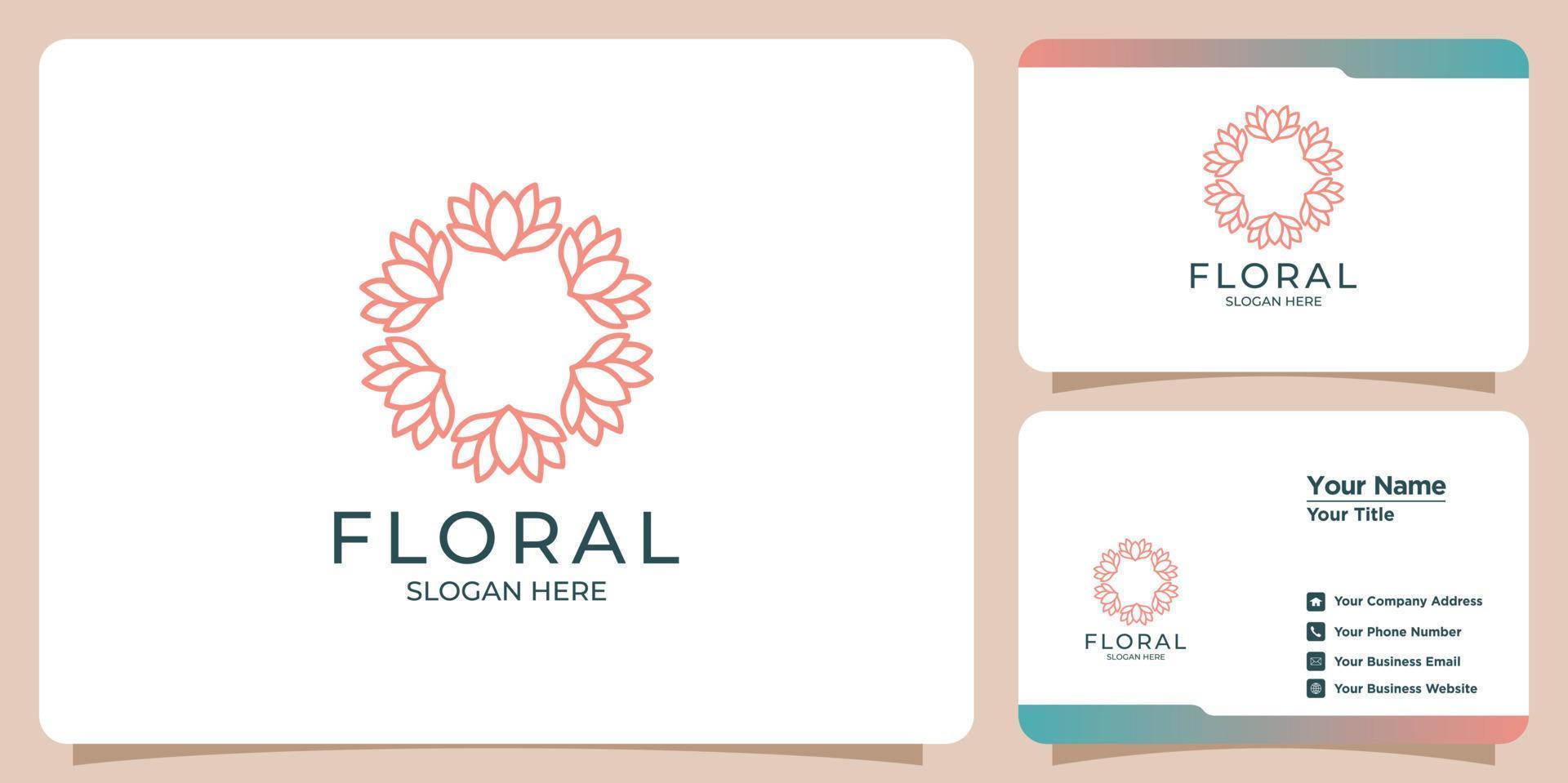 conjunto de logotipos e cartões de visita de modelo floral feminino e moderno desenhados à mão vetor