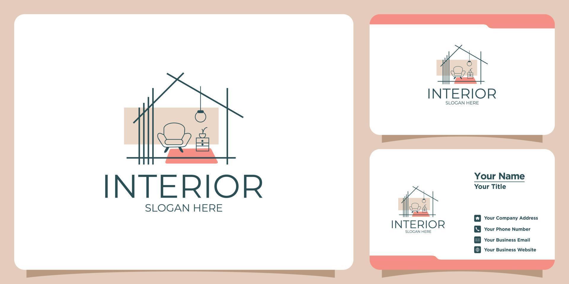 logotipo interior minimalista. conceito de estilo de arte de linha criativa para modelo de interior de móveis vetor