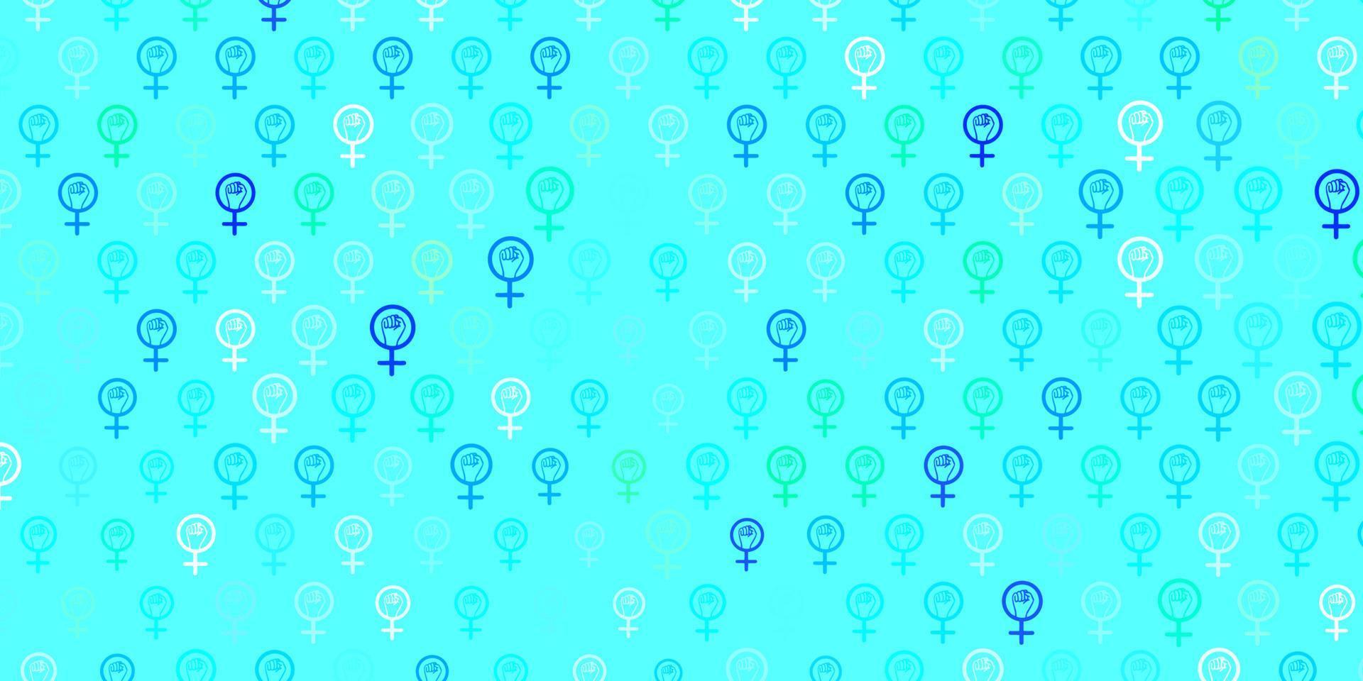 padrão de vetor azul claro e verde com elementos do feminismo.