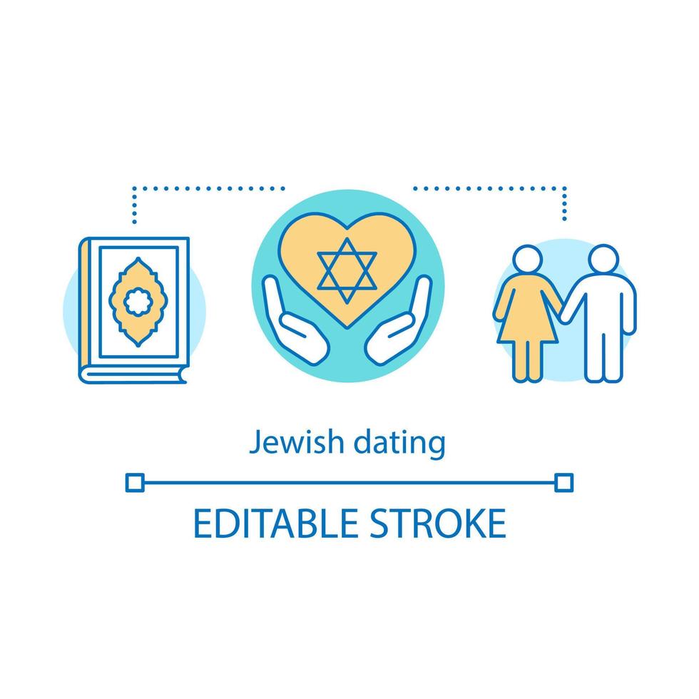 ícone do conceito de namoro judaico. data pela ilustração de linha fina de idéia de religião. casamento romântico judaísmo. busca de amor religioso, étnico, cultural. desenho de contorno isolado de vetor. traço editável vetor