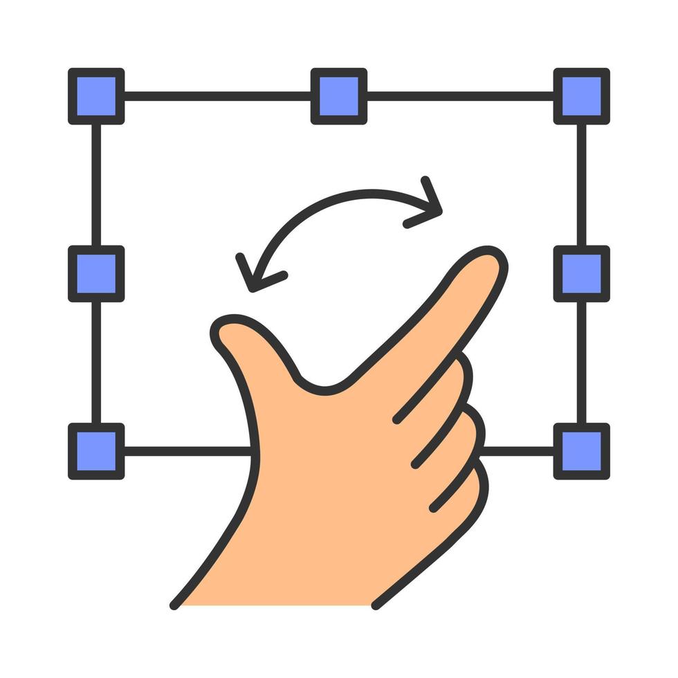 ícone de cor de gesto da tela sensível ao toque. copiar, tocar, apontar, clicar, arrastar gesticulando. mão e dedos humanos. usando dispositivos sensoriais. ilustração vetorial isolada vetor