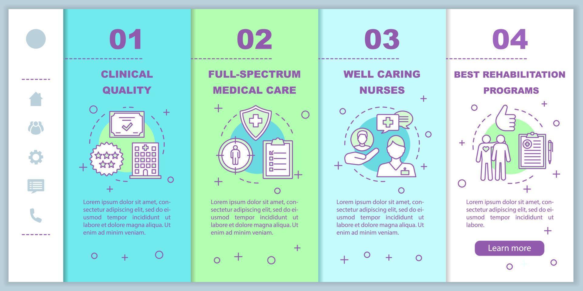 avanços no serviço médico, benefícios de integração do modelo de vetor de páginas da web móvel. ideia de interface de site de smartphone responsivo com ilustrações lineares. tela passo a passo da página da web. conceito de cor