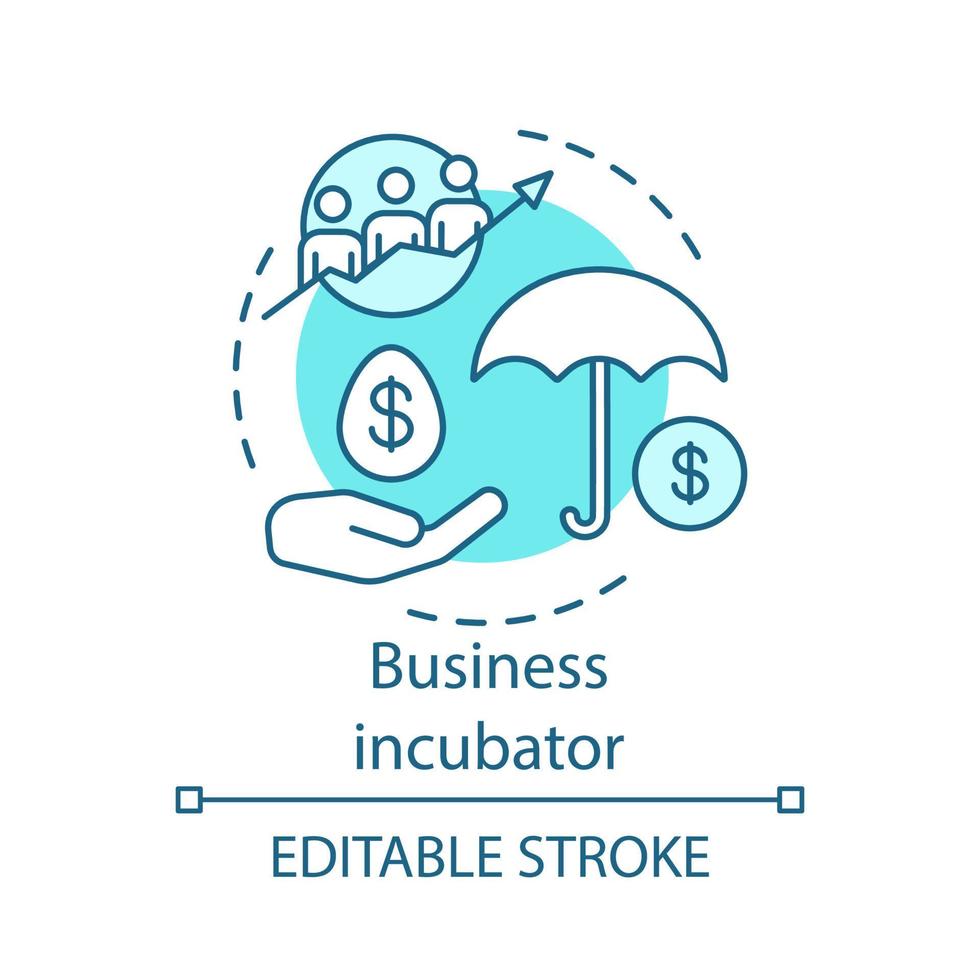 ícone do conceito de incubadora de negócios. ajudar o programa de novos negócios. formação empreendedora. ilustração de linha fina de ideia de desenvolvimento de empresas de inicialização. desenho de contorno isolado de vetor. traço editável vetor