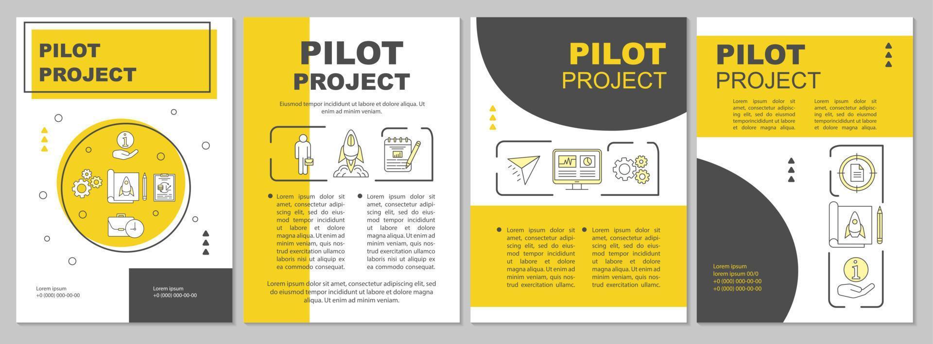 layout de modelo de folheto de projeto piloto. comece. mvp. folheto, livreto, design de impressão de folheto com ilustrações lineares. layouts de página vetorial para revistas, relatórios anuais, cartazes publicitários vetor