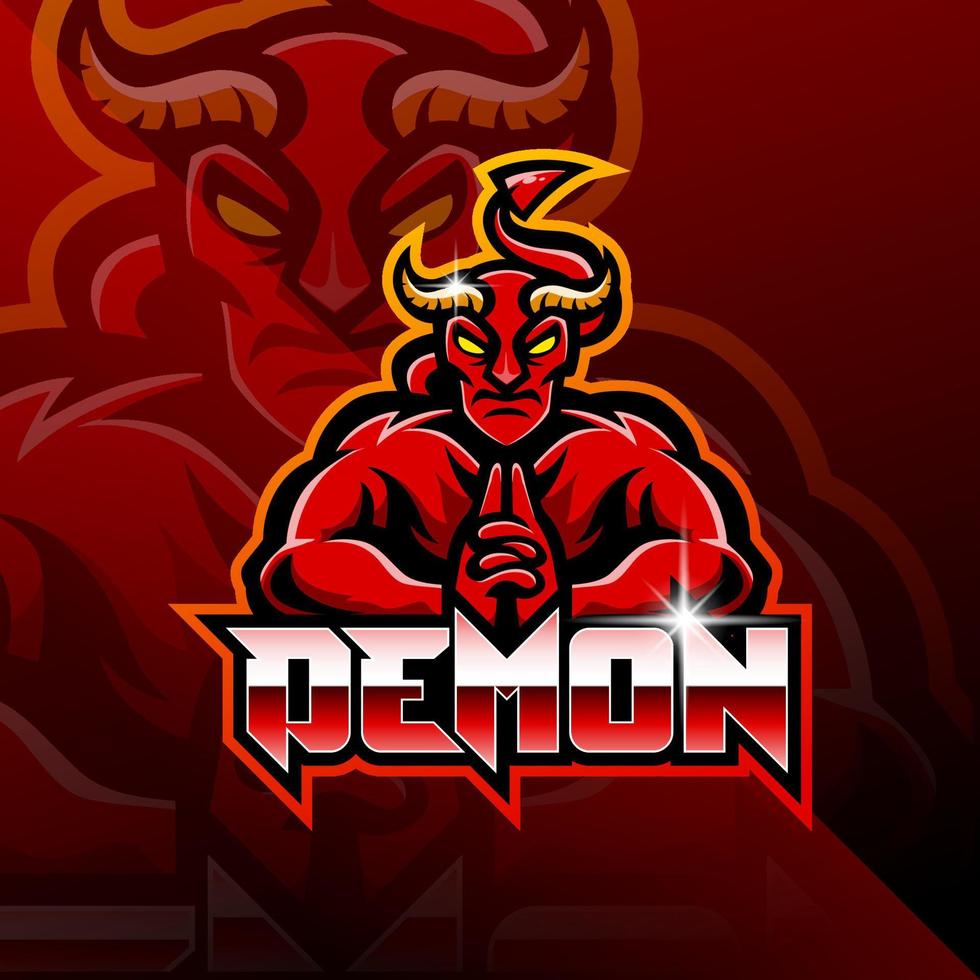 design de logotipo de mascote esport demon vetor