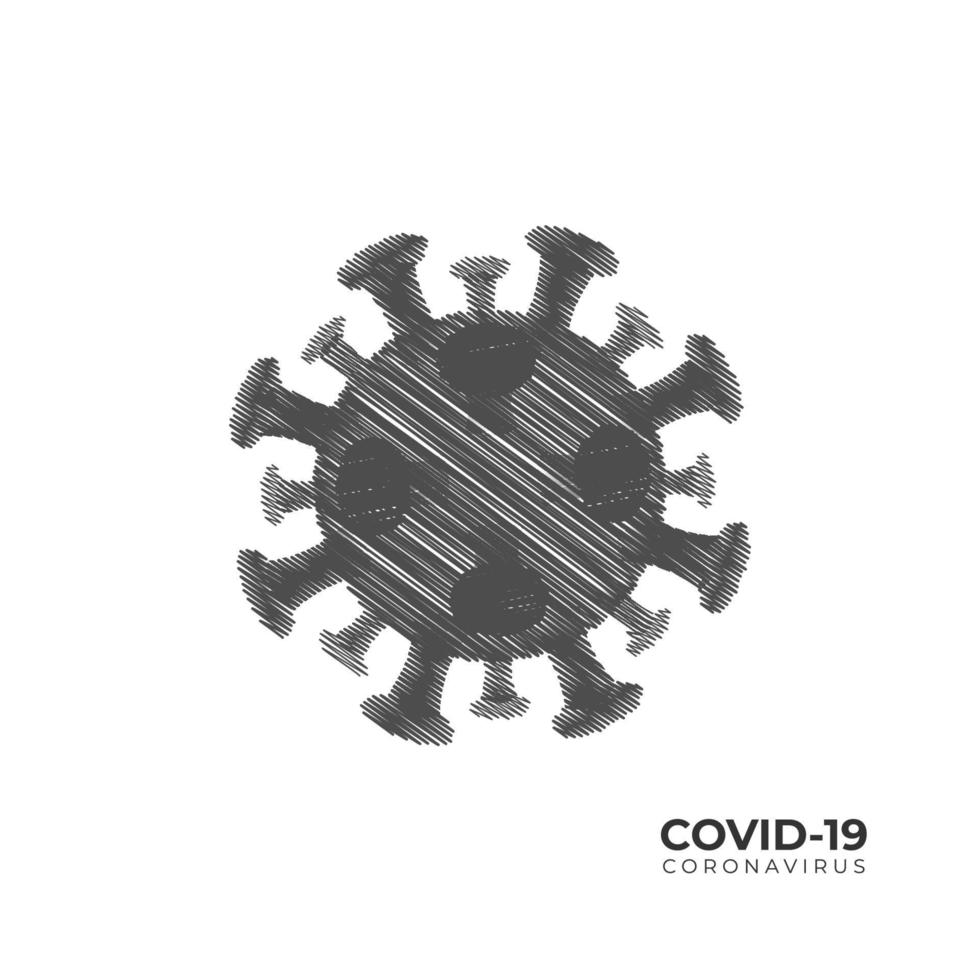 ilustração de coronavírus covid-19 isolada no fundo branco. estilo de design de esboço. modelo de design de logotipo. vetor