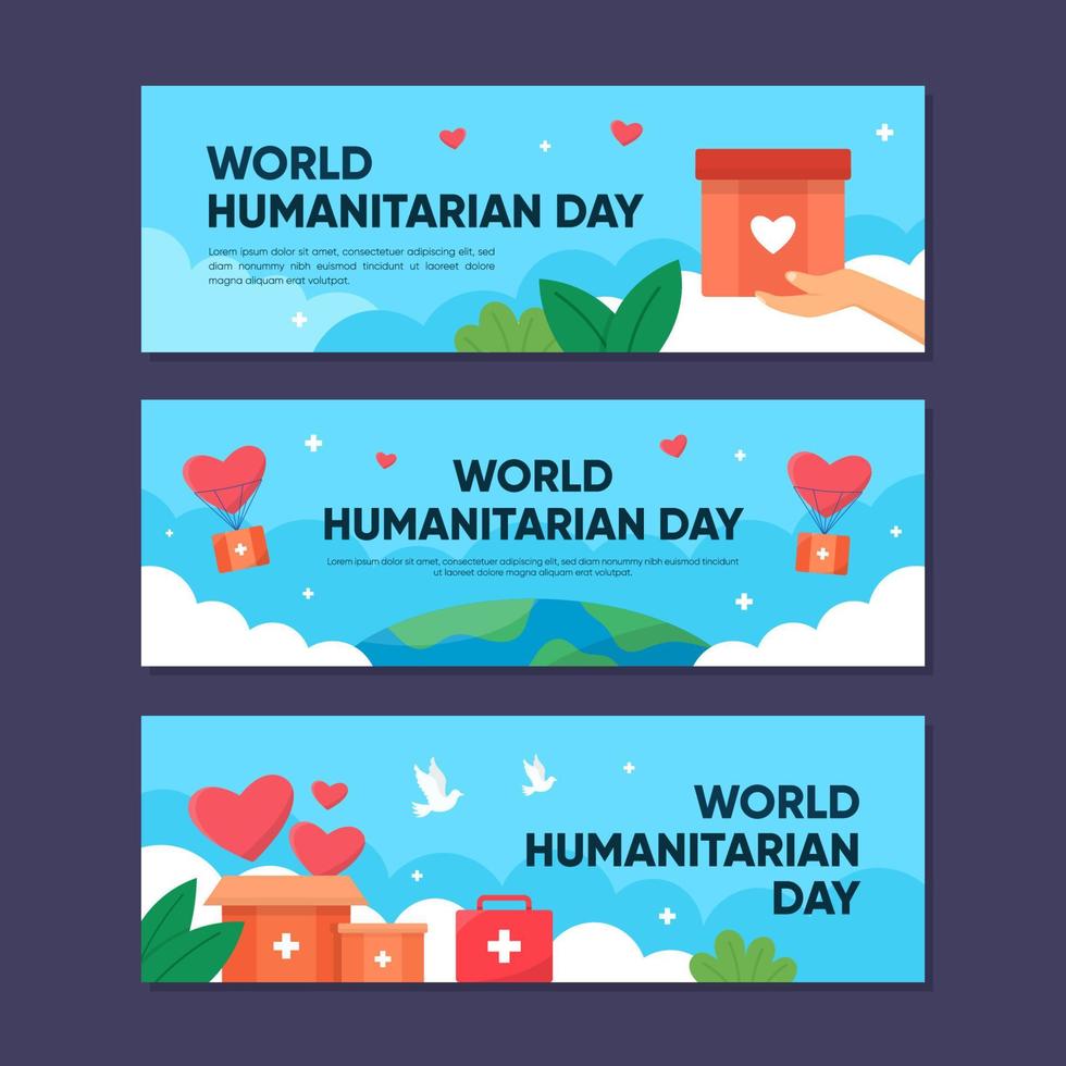 conjunto de coleta de banner do dia humanitário mundial vetor