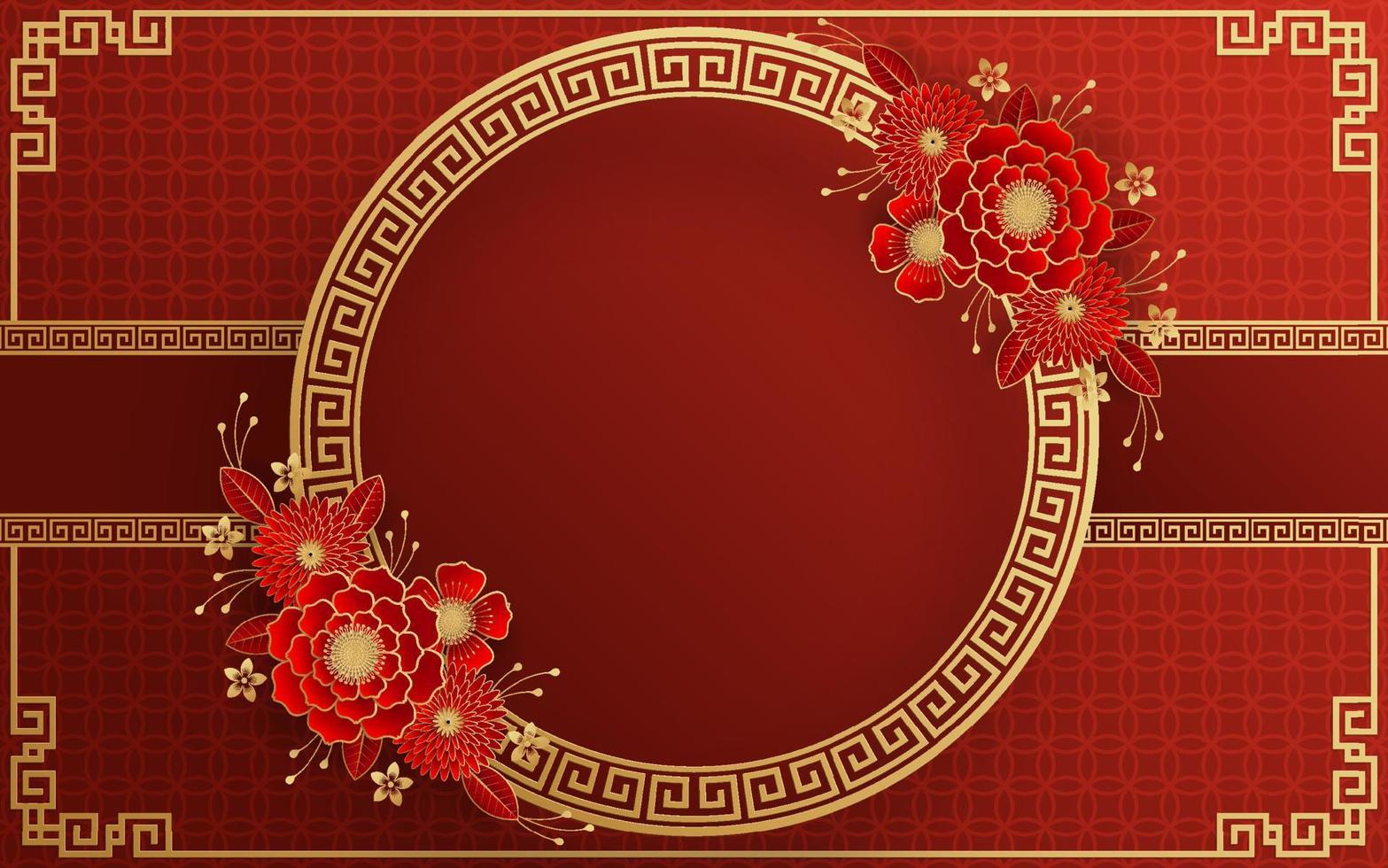 cor de fundo de moldura chinesa vermelha e dourada com elementos asiáticos. vetor