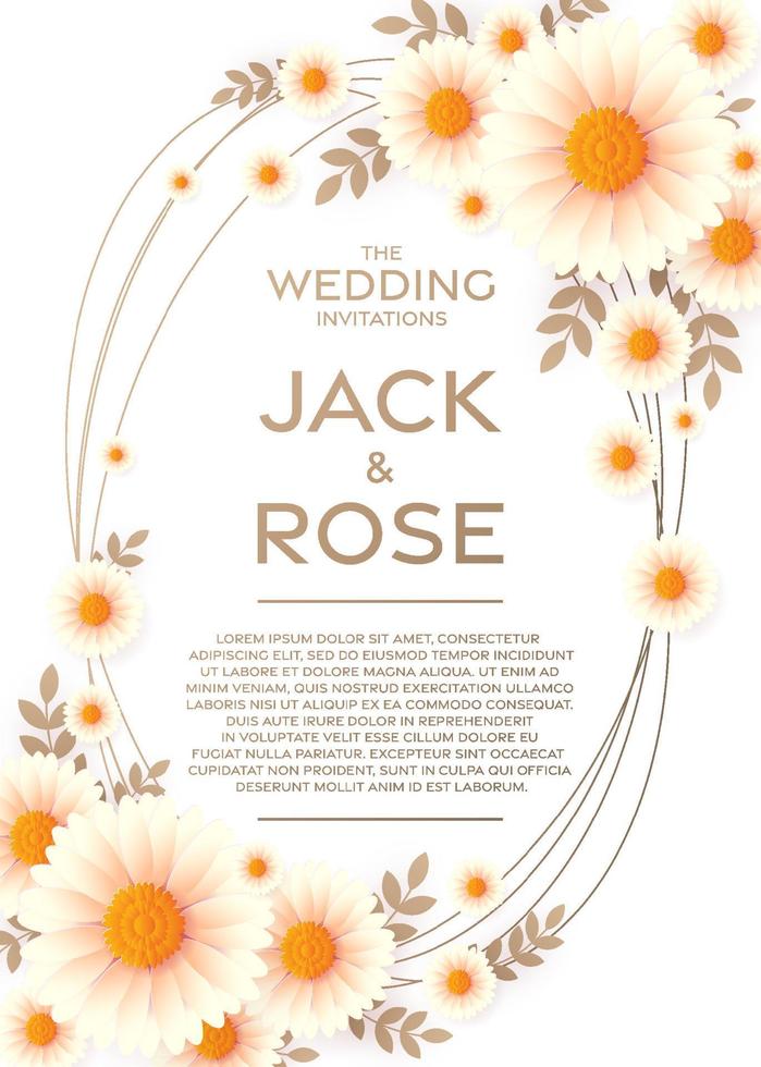 modelo de cartão de convite de casamento com corte de papel de flores vetor