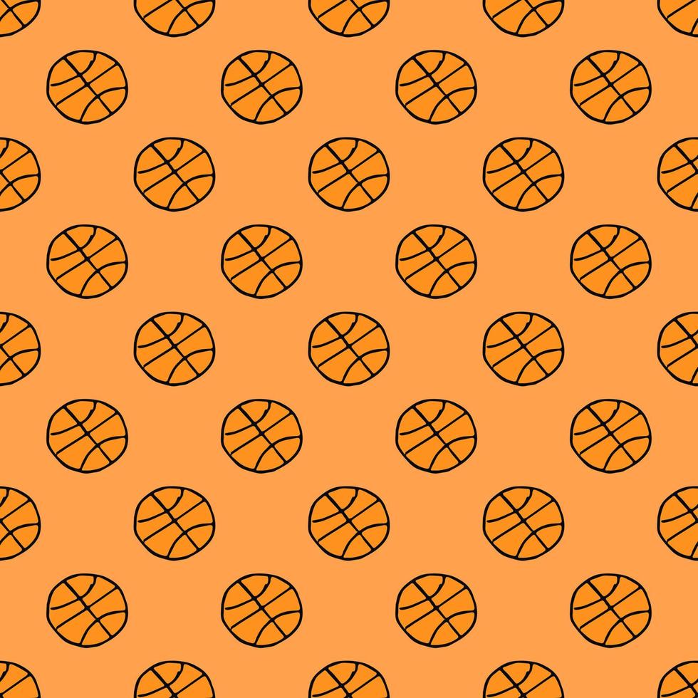 padrão de doodle sem costura com bola de basquete. ilustração vetorial com bola de basquete em fundo laranja vetor