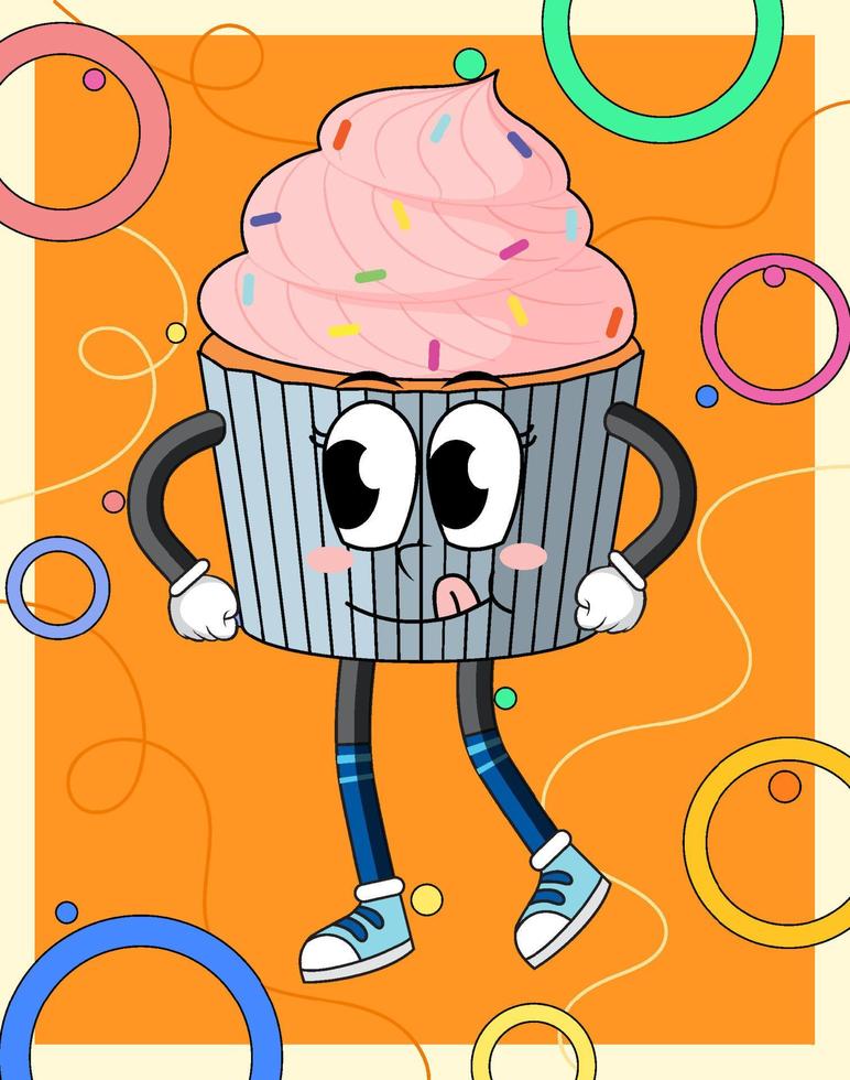 personagem de desenho animado de cupcake engraçado vetor