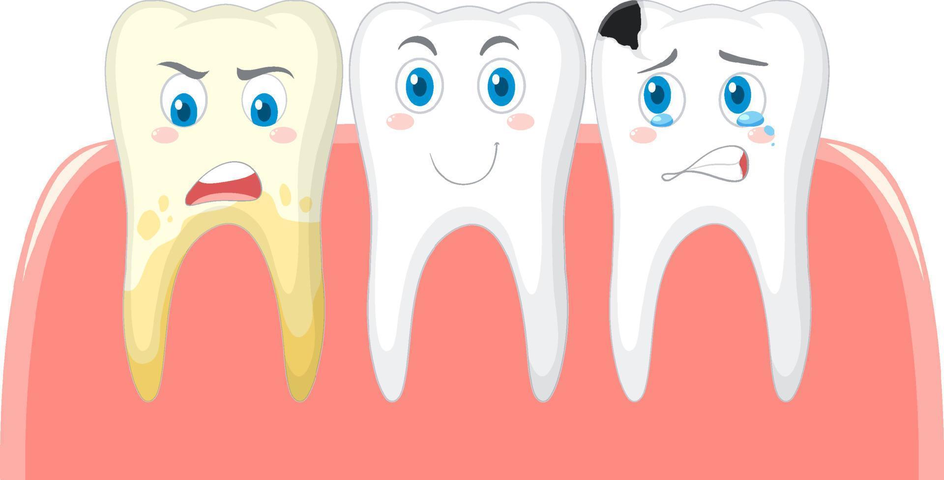 condição dental e diferente dos dentes no fundo branco vetor