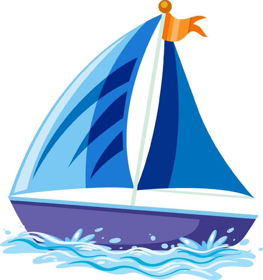 veleiro azul na água em estilo cartoon vetor