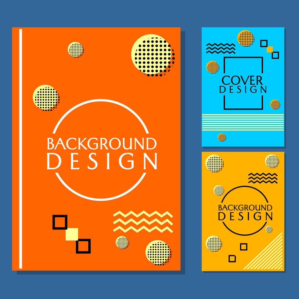 capa de design amarelo, laranja e azul com elementos geométricos dinâmicos e simples vetor