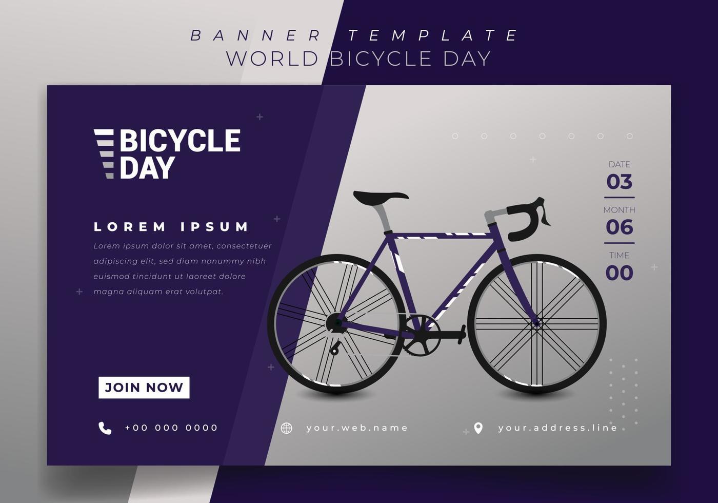 modelo de banner de paisagem com ilustração vetorial de bicicleta esportiva para design do dia mundial da bicicleta vetor