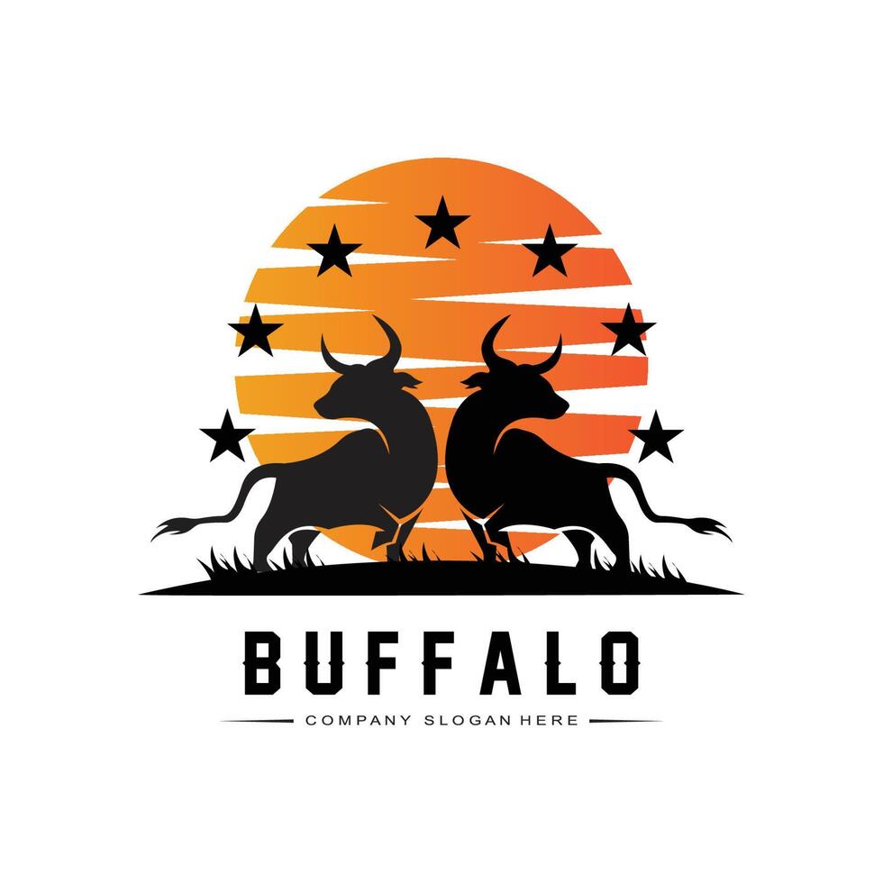 ícone de vetor de logotipo de búfalo touro de bisão, design de logotipo retrô vintage de animais de fazenda