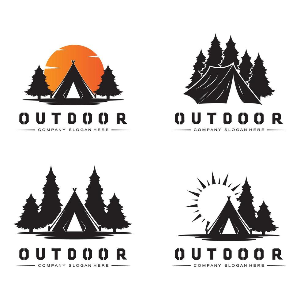 acampar vetor de ícone de logotipo ao ar livre. design de ilustração retrô de conceito