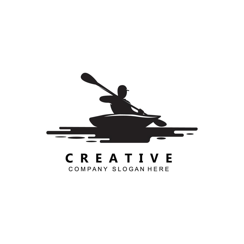 vetor de ícone de logotipo de remo de barco de caiaque, conceito retrô