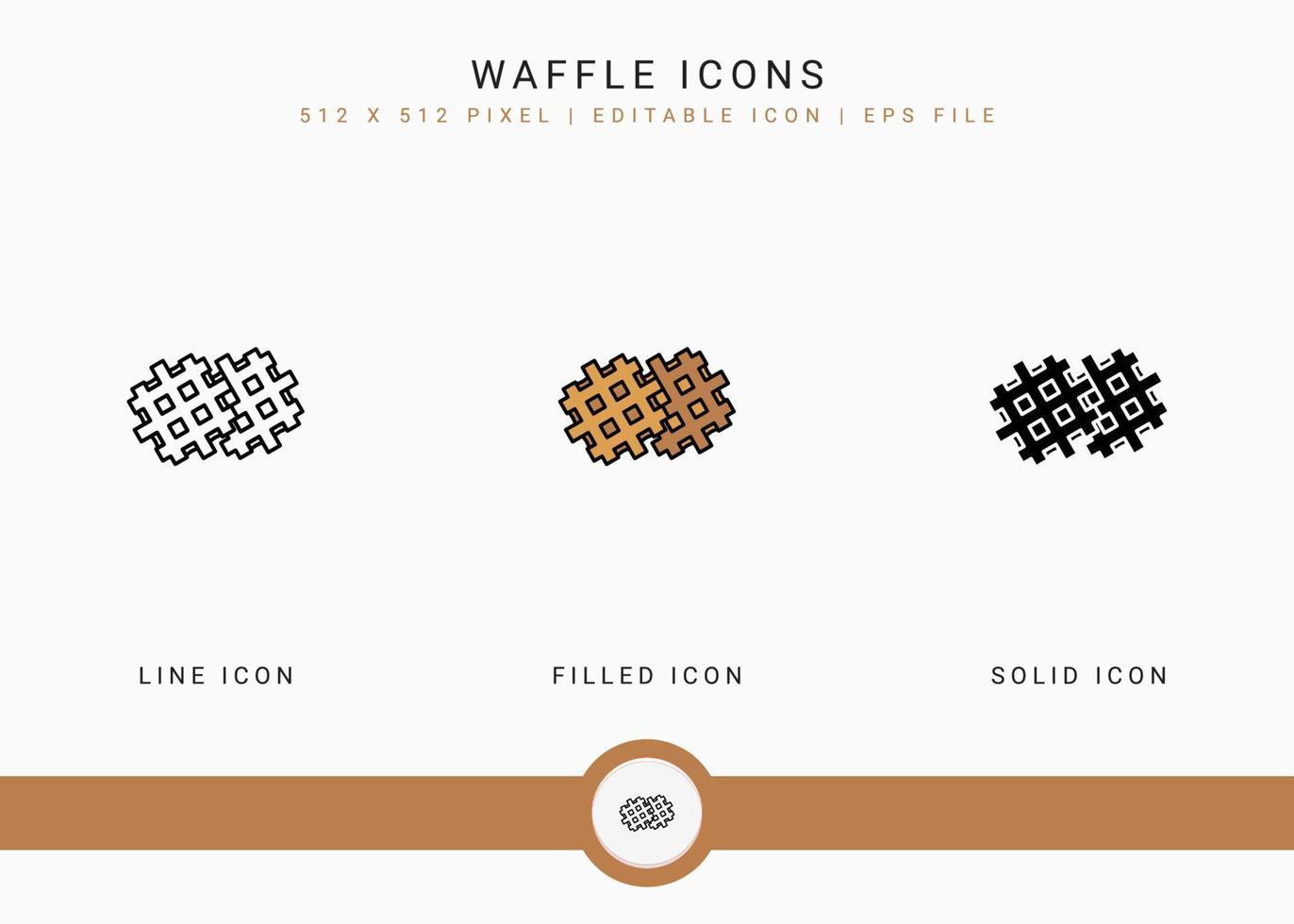 ícones de waffle definir ilustração vetorial com estilo de linha de ícone sólido. conceito de bolo assar biscoito. ícone de traçado editável em fundo isolado para web design, interface de usuário e aplicativo móvel vetor